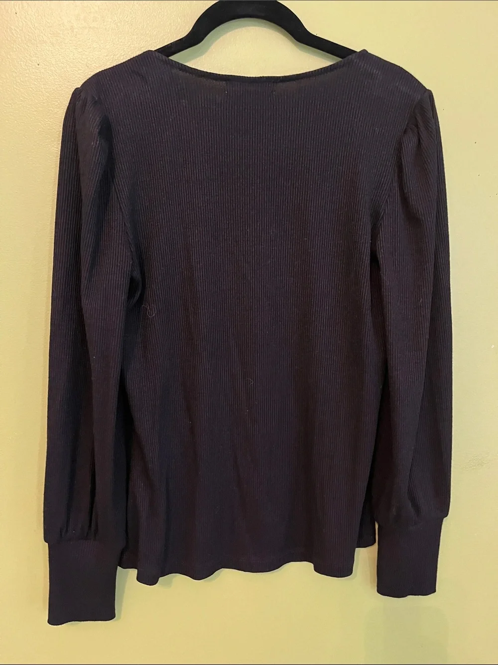 Anthropologie Square Neck Ribbed Puff Sleeve Top